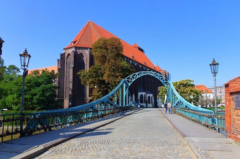 Tumski Bridge or Love Lock Bridge in Wroclaw
